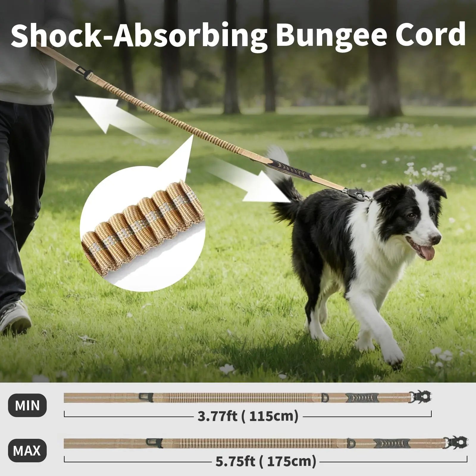 【Furlyn】Tactical Dog Leash Heavy Duty, 4-6FT Shock Absorbing Bungee Lead with 2 Padded Handle, Metal Carabiner Clip, Car Seatbelt, Strong No Pull Leash for Medium Large X-Large Dogs