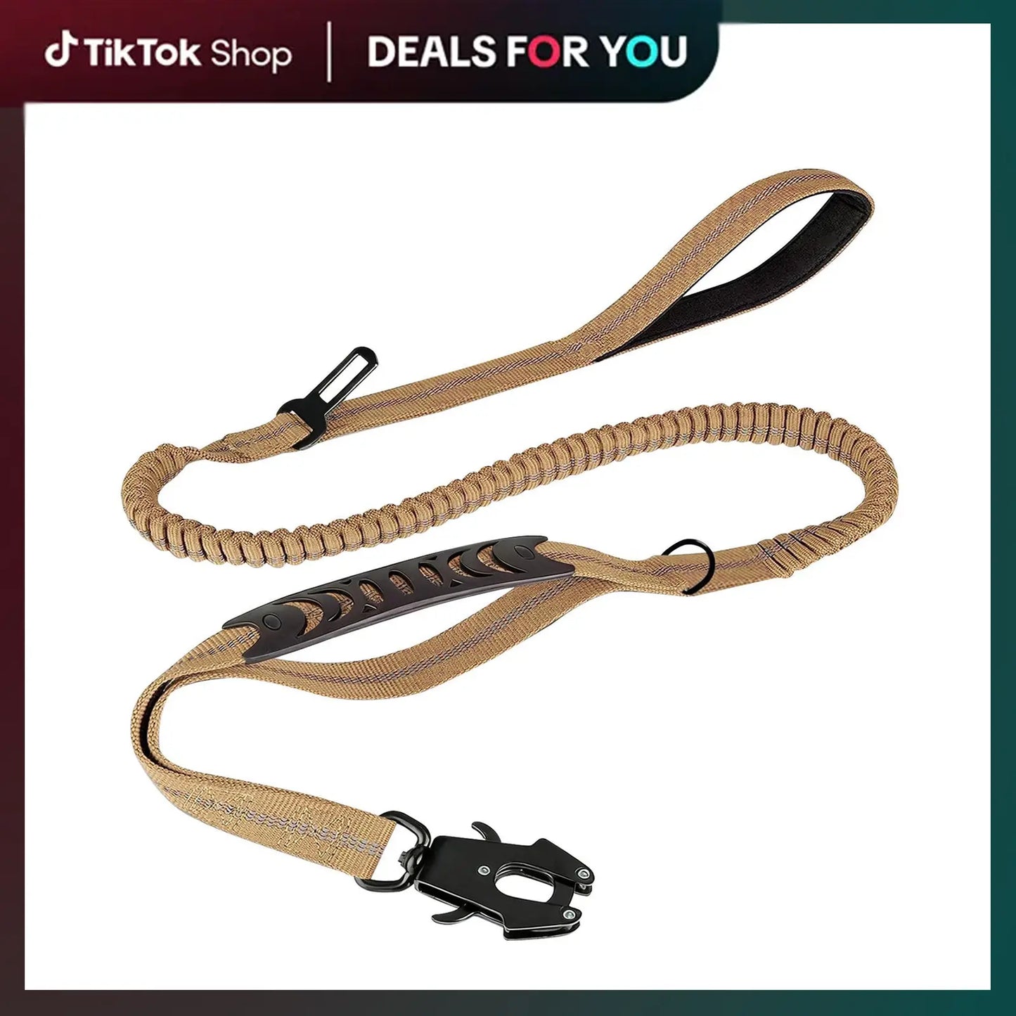【Furlyn】Tactical Dog Leash Heavy Duty, 4-6FT Shock Absorbing Bungee Lead with 2 Padded Handle, Metal Carabiner Clip, Car Seatbelt, Strong No Pull Leash for Medium Large X-Large Dogs