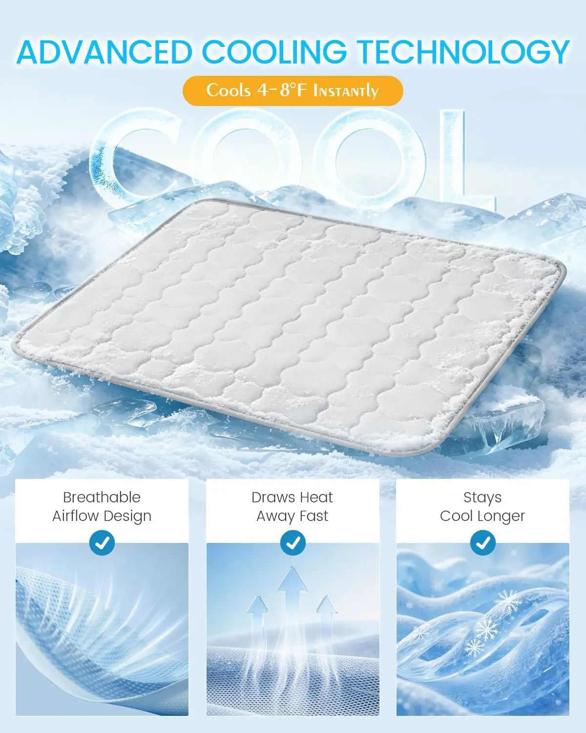 Extra Large Cooling Dog Mat 47"X32" for Large Dogs & Cats – Self Cooling, Breathable & Washable Summer Pet Pad