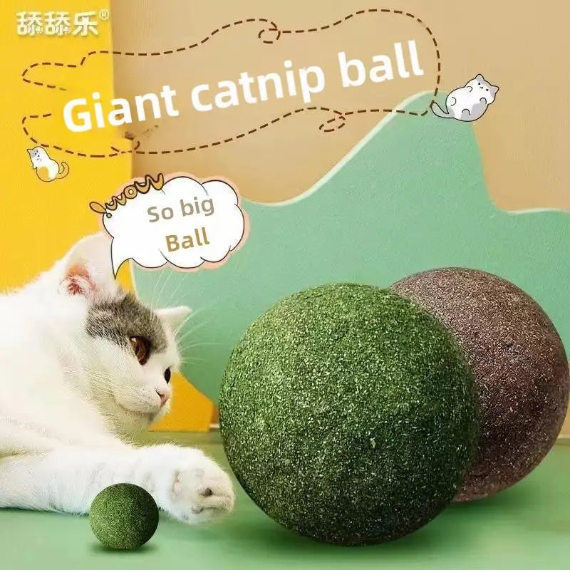 2 Packs 10Cm Large Catnip Ball Self-Entertaining Teething Cat Toy Dental Cleaning Chew Resistant Cat Grass Hairball Remover Interactive Cat Toy