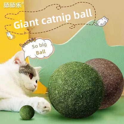 2 Packs 10Cm Large Catnip Ball Self-Entertaining Teething Cat Toy Dental Cleaning Chew Resistant Cat Grass Hairball Remover Interactive Cat Toy