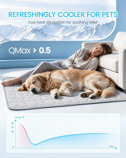 Extra Large Cooling Dog Mat 47"X32" for Large Dogs & Cats – Self Cooling, Breathable & Washable Summer Pet Pad