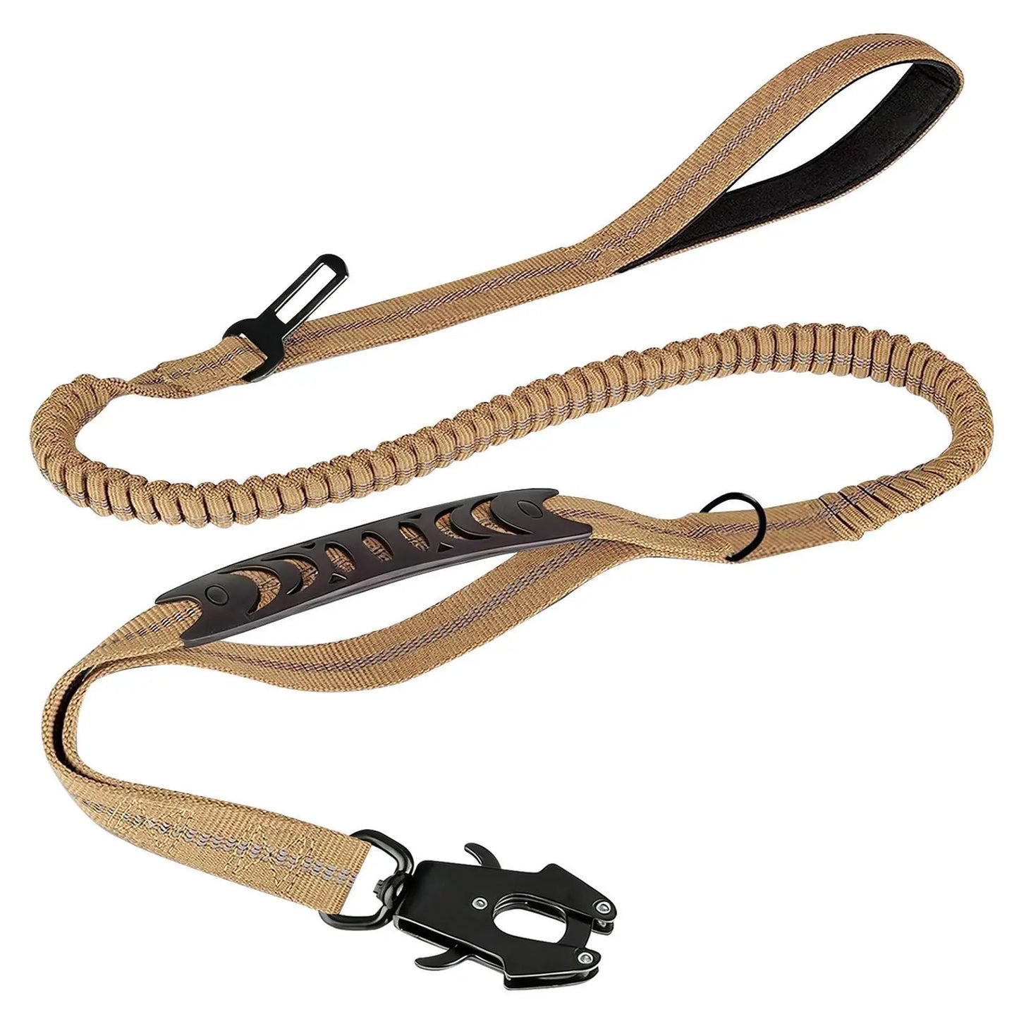 【Furlyn】Tactical Dog Leash Heavy Duty, 4-6FT Shock Absorbing Bungee Lead with 2 Padded Handle, Metal Carabiner Clip, Car Seatbelt, Strong No Pull Leash for Medium Large X-Large Dogs