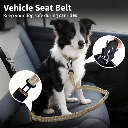 【Furlyn】Tactical Dog Leash Heavy Duty, 4-6FT Shock Absorbing Bungee Lead with 2 Padded Handle, Metal Carabiner Clip, Car Seatbelt, Strong No Pull Leash for Medium Large X-Large Dogs